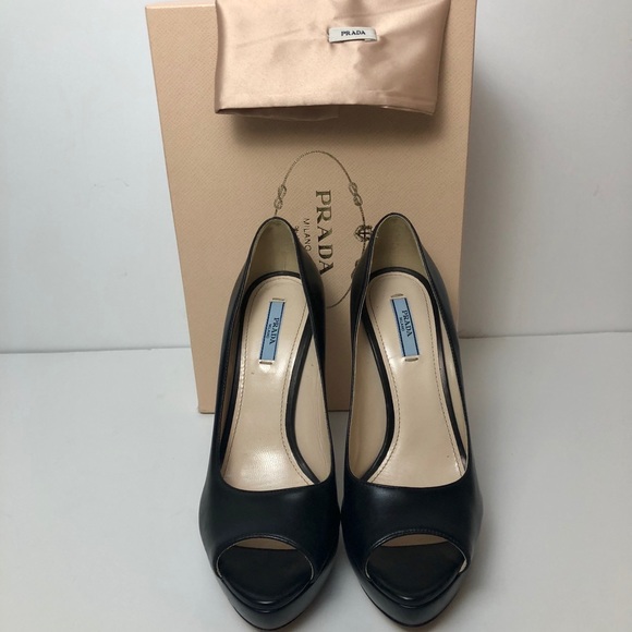 Prada Vita Lux Open Toe Pump EU 8 US 7/.5 Black - Picture 3 of 8